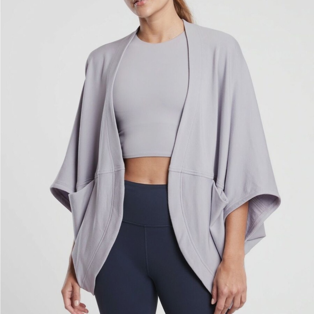 Athleta Light Gray Draped Open-Front Sweatshirt